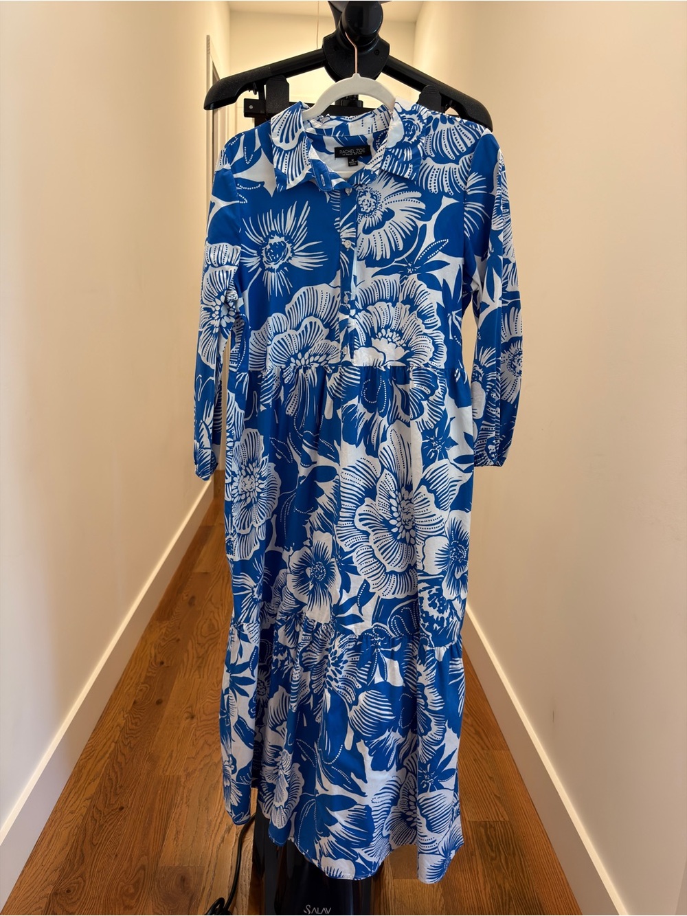 Rachel Zoe Blue & White Floral Button-Front Midi Dress
